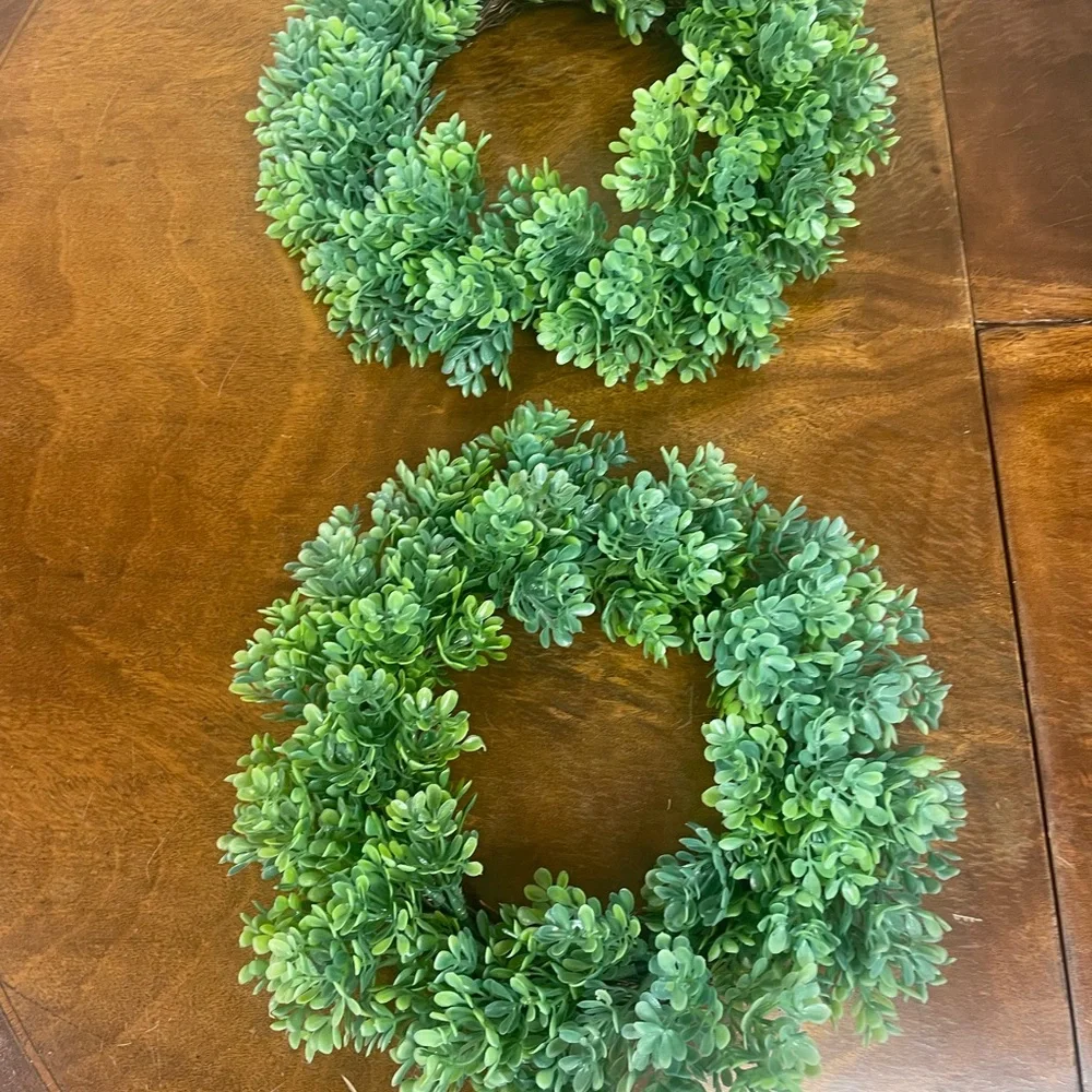 Set of 2 Artificial boxwood lifelike Wreaths 12” round w/ hanger